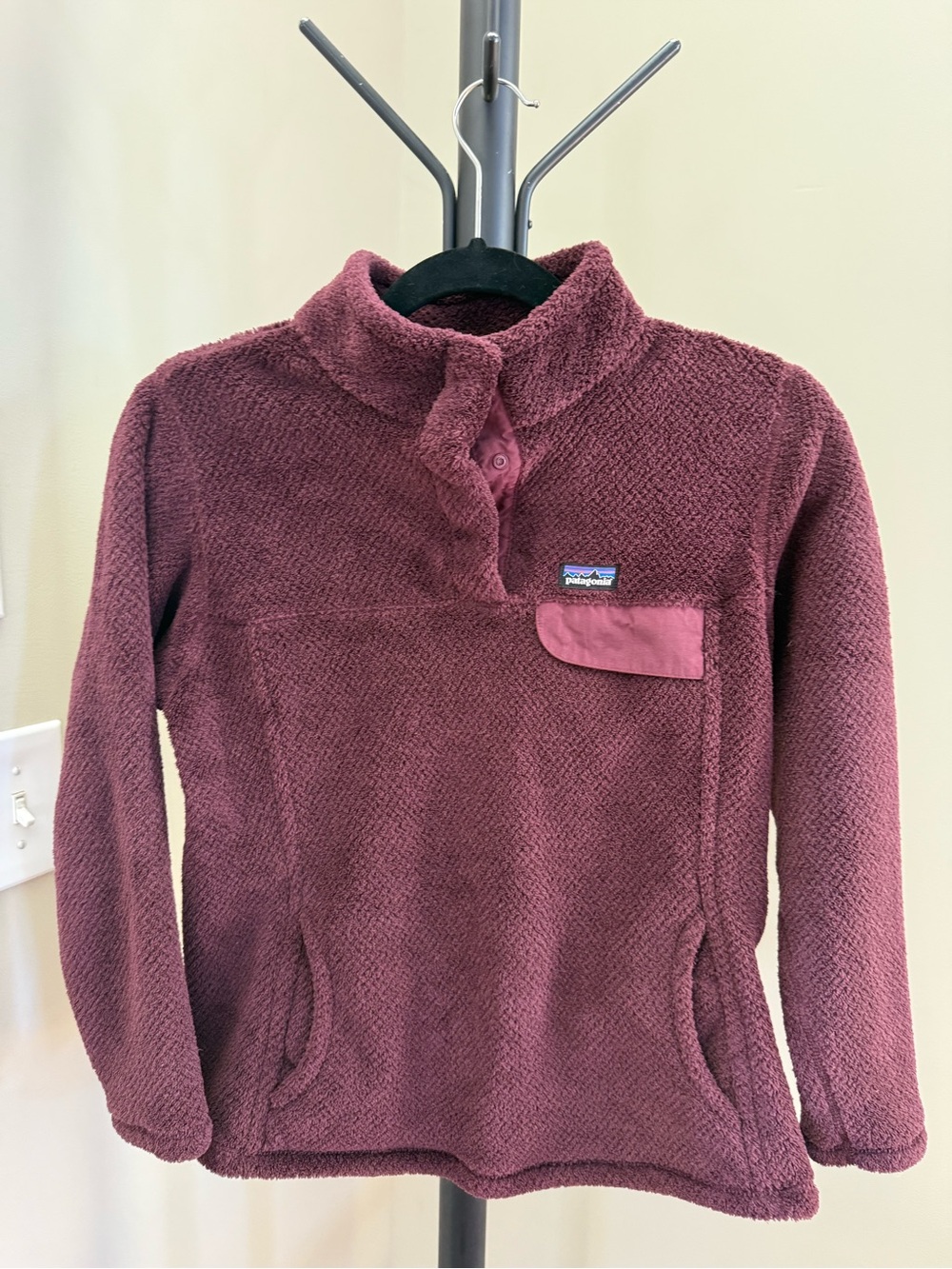 Patagonia Kids Dark Plum Re-Tool Snap Pullover with Pocket Flap